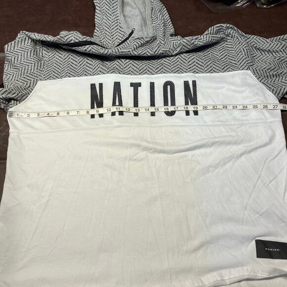 Parish Nation Short Sleeve Pullover Hooded Sweatshirt White Gray Zipper Men's 1X - Picture 13 of 16